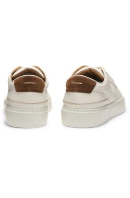 Deportivas de piel Gary con tal&oacute;n de ante, Blanco