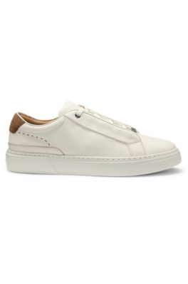 Deportivas de piel Gary con tal&oacute;n de ante, Blanco