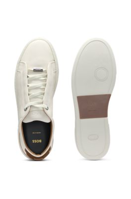Suede-backtab trainers in leather, White