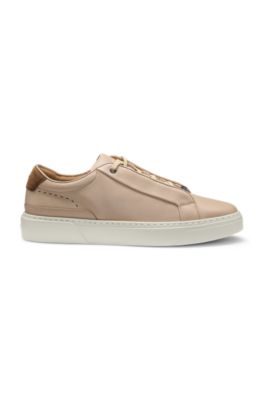 Suede-backtab trainers in leather, Beige