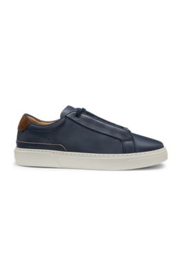 Suede-backtab trainers in leather, Dark Blue