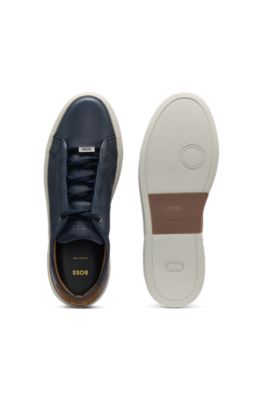 Suede-backtab trainers in leather, Dark Blue