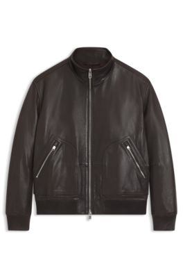 Chaqueta de piel de napa con cremallera bidireccional, Marr&oacute;n oscuro