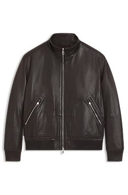 Veste en cuir nappa avec fermeture éclair à double curseur