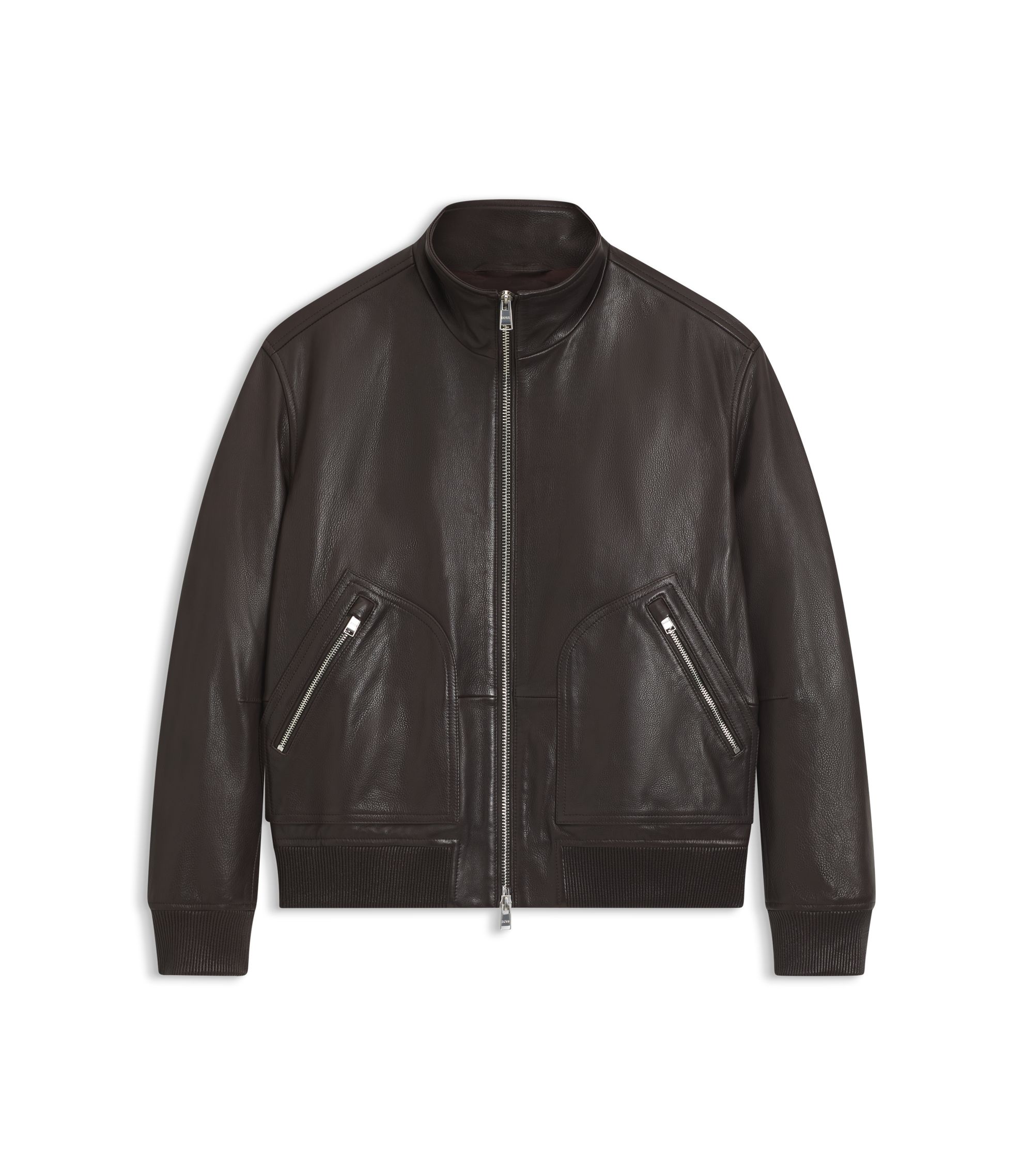 BOSS - Nappa-leather jacket with two-way zip - Dark Brown