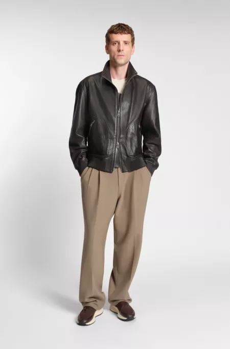 Nappa-leather jacket with two-way zip