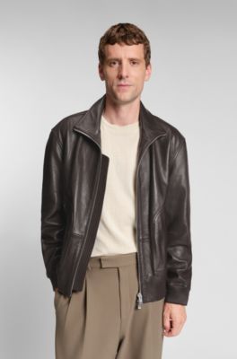 Chaqueta de piel de napa con cremallera bidireccional, Marr&oacute;n oscuro