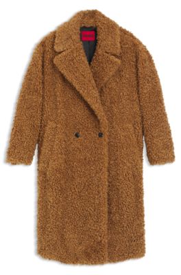 Abrigo oversize fit de imitaci&oacute;n de piel, Marr&oacute;n claro