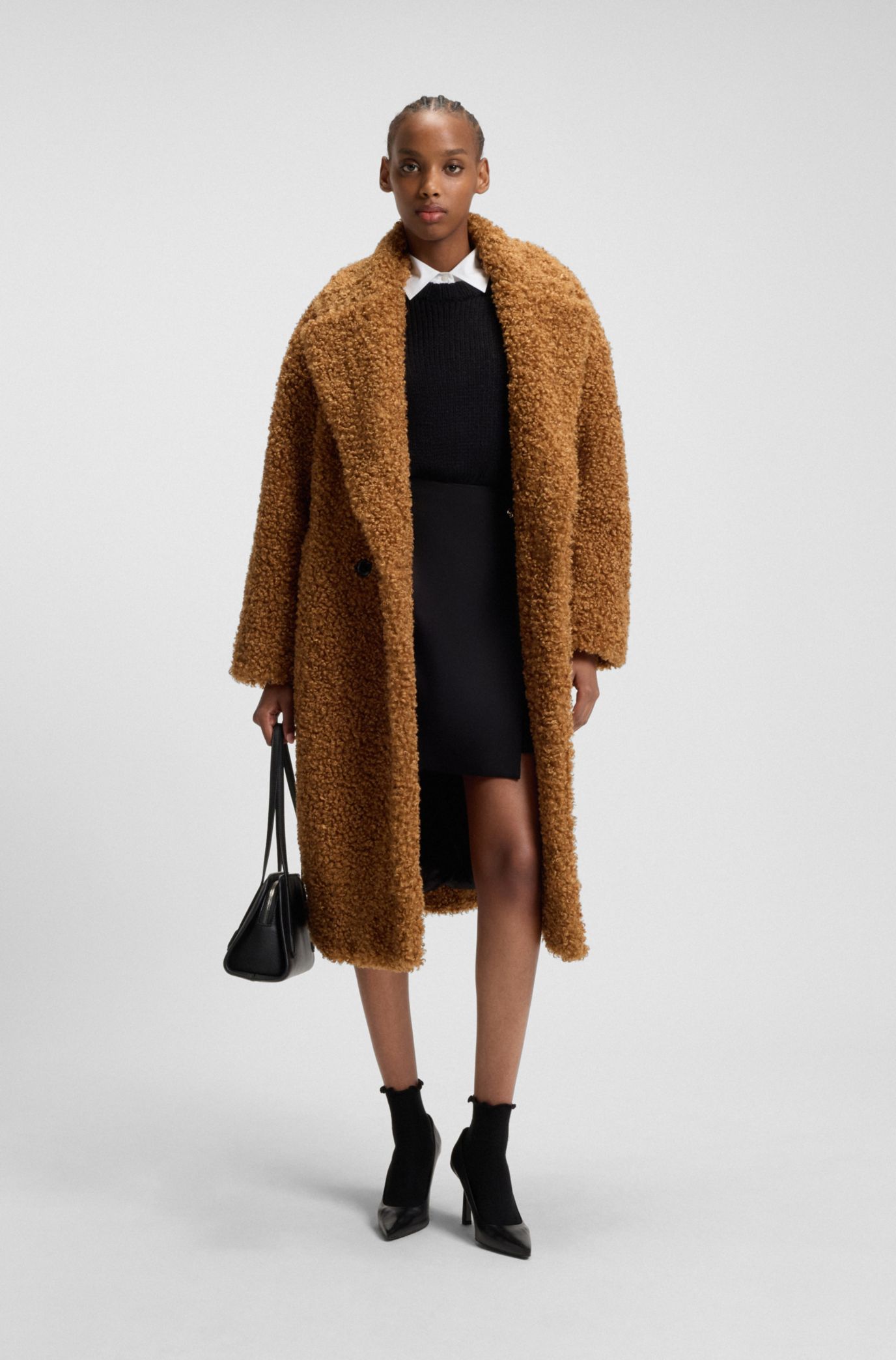 HUGO - Faux-fur coat in an oversized fit - Light Brown