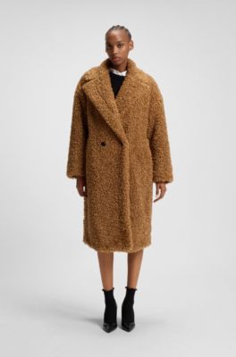 Abrigo oversize fit de imitaci&oacute;n de piel, Marr&oacute;n claro