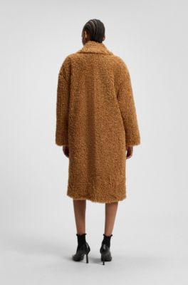 Abrigo oversize fit de imitaci&oacute;n de piel, Marr&oacute;n claro