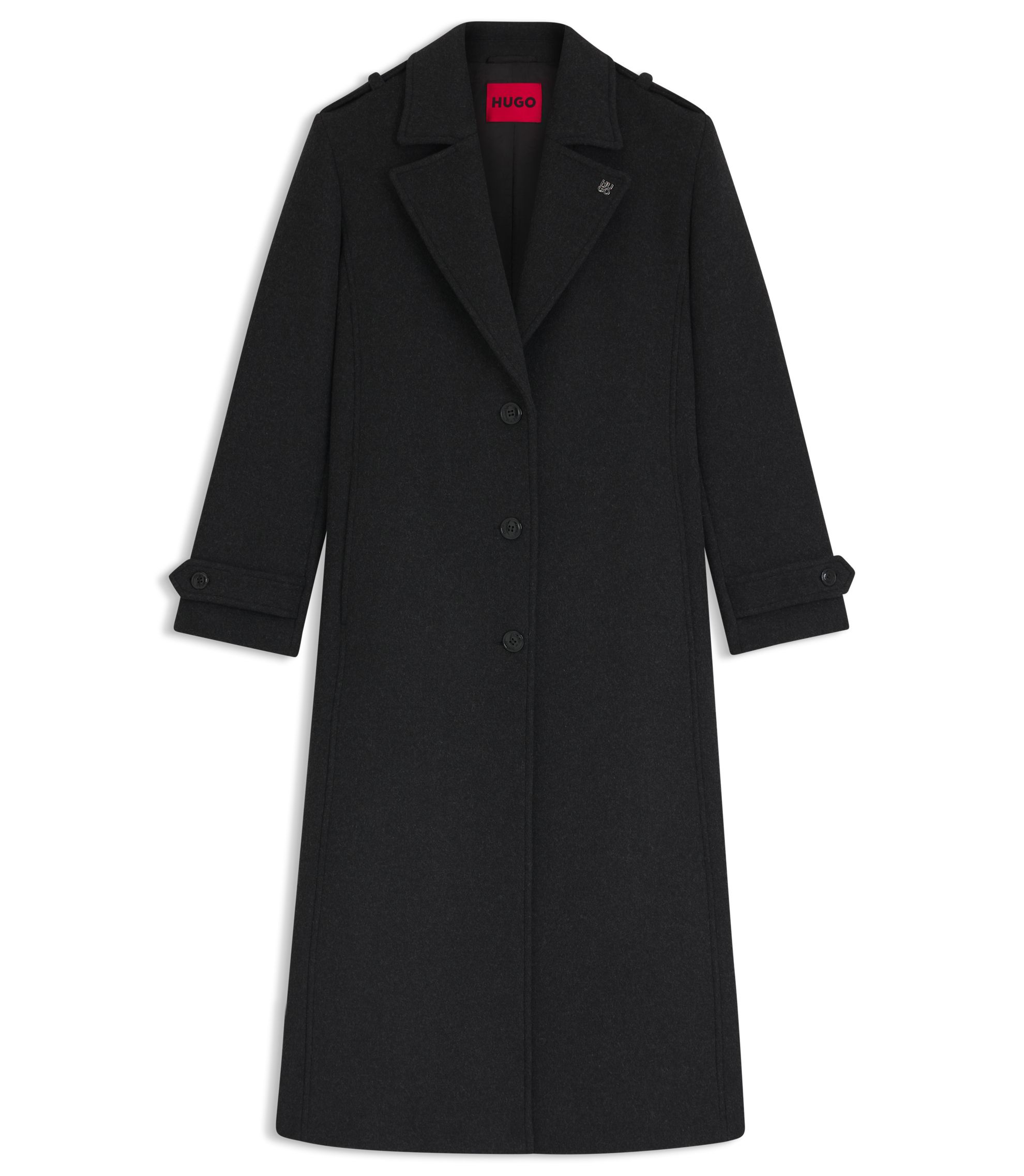 HUGO - Relaxed-fit coat with stacked-logo lapel pin - Dark Grey