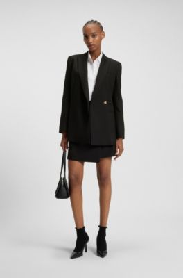 Wrap-front skirt with golden knot button, Black