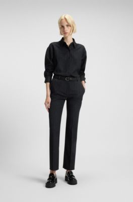 Pantalones regular fit con raya diplom&aacute;tica brillante, Fantas&iacute;a