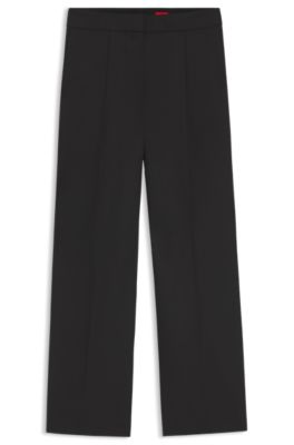 Pantalon Regular coupe large en tissu stretch, Noir