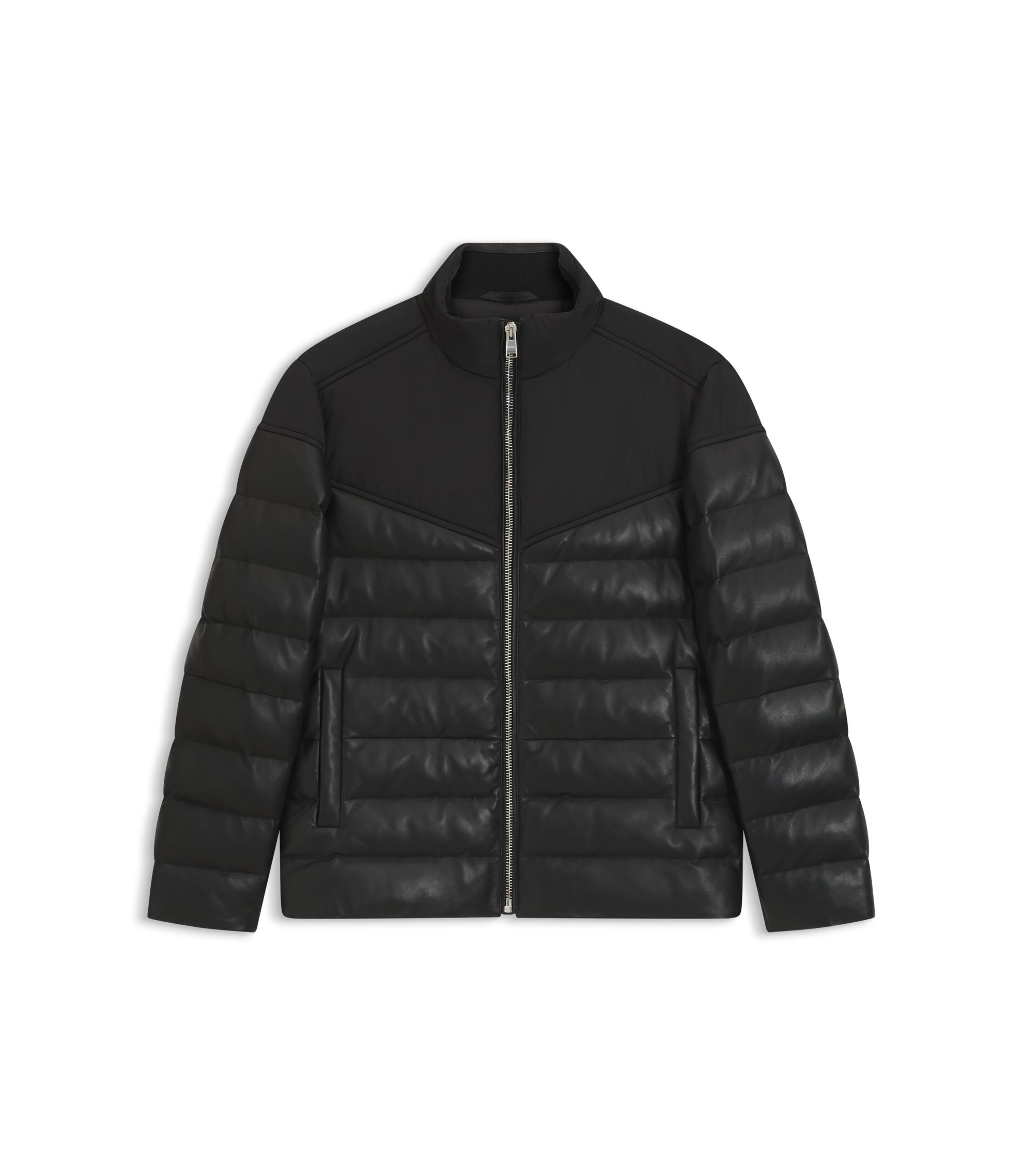 BOSS - Leather-trim jacket with padding - Black