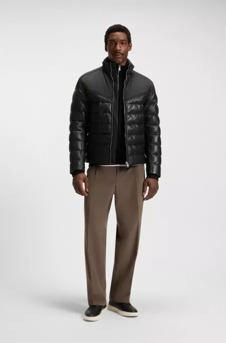 Leather-trim jacket with padding