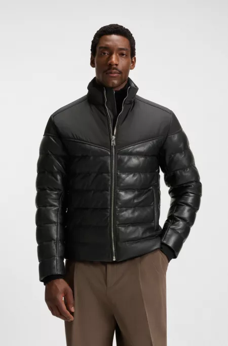 Leather-trim jacket with padding
