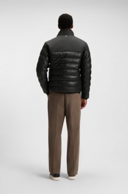 Chaqueta acolchada con apliques de piel, Negro