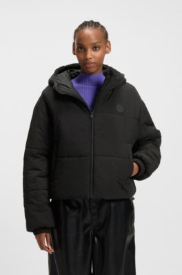 Chaqueta acolchada relaxed fit repelente al agua con forma de burbuja, Negro