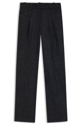 Melange straight-leg trousers in stretch flannel, Dark Blue