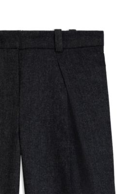 Melange straight-leg trousers in stretch flannel, Dark Blue