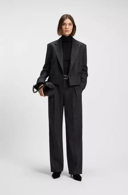 Melange straight-leg trousers in stretch flannel