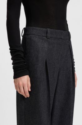 Pantalones de pernera recta en franela el&aacute;stica jaspeada, Azul oscuro