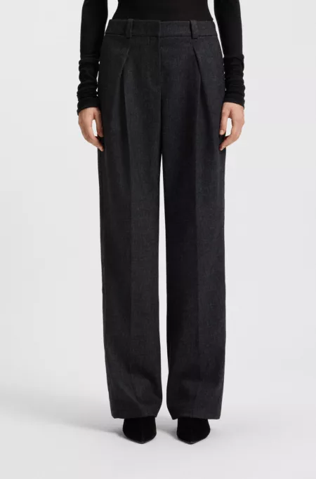 Melange straight-leg trousers in stretch flannel