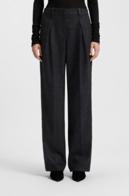 Pantalones de pernera recta en franela el&aacute;stica jaspeada, Azul oscuro