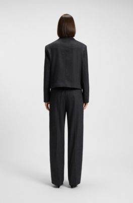 Melange straight-leg trousers in stretch flannel, Dark Blue