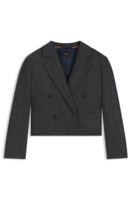 Melange-flannel blazer with cropped length, Dark Blue