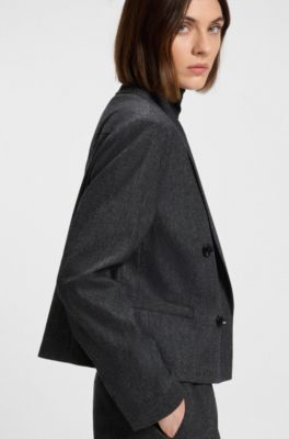 Melange-flannel blazer with cropped length, Dark Blue