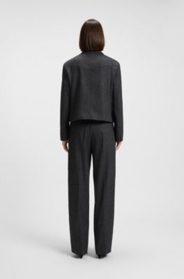 Melange-flannel blazer with cropped length, Dark Blue