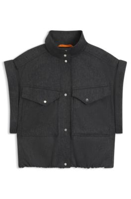 Sleeveless blazer in melange stretch flannel, Dark Grey