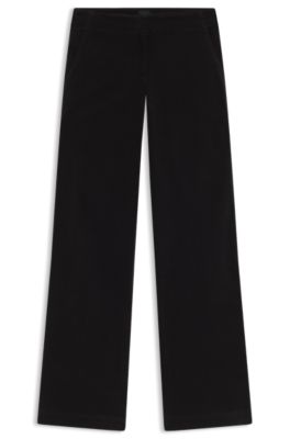 Pantalones de pernera recta en terciopelo de algod&oacute;n el&aacute;stico, Negro