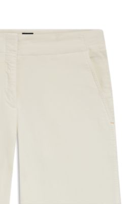 Pantalones de pernera recta en terciopelo de algod&oacute;n el&aacute;stico, Blanco