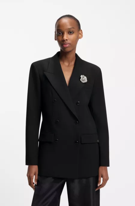 Oversized-fit blazer with rhinestone lapel brooch