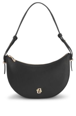 Bolso cruzado de piel granulada con monograma Double&nbsp;B, Negro
