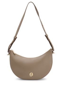 Leather shoulder bag with Double B monogram, Light Brown