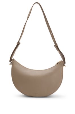 Leather shoulder bag with Double B monogram, Light Brown