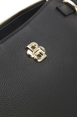 Leather tote bag with Double B monogram, Black