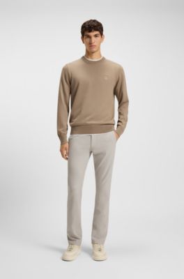 Patterned slim-fit trousers in stretch fabric, Light Green