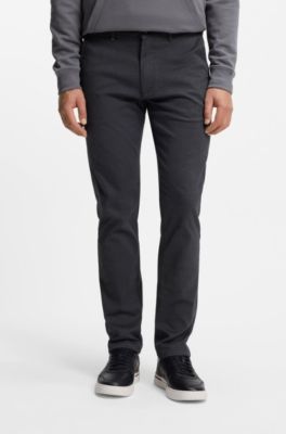 Patterned slim-fit trousers in stretch fabric, Dark Blue