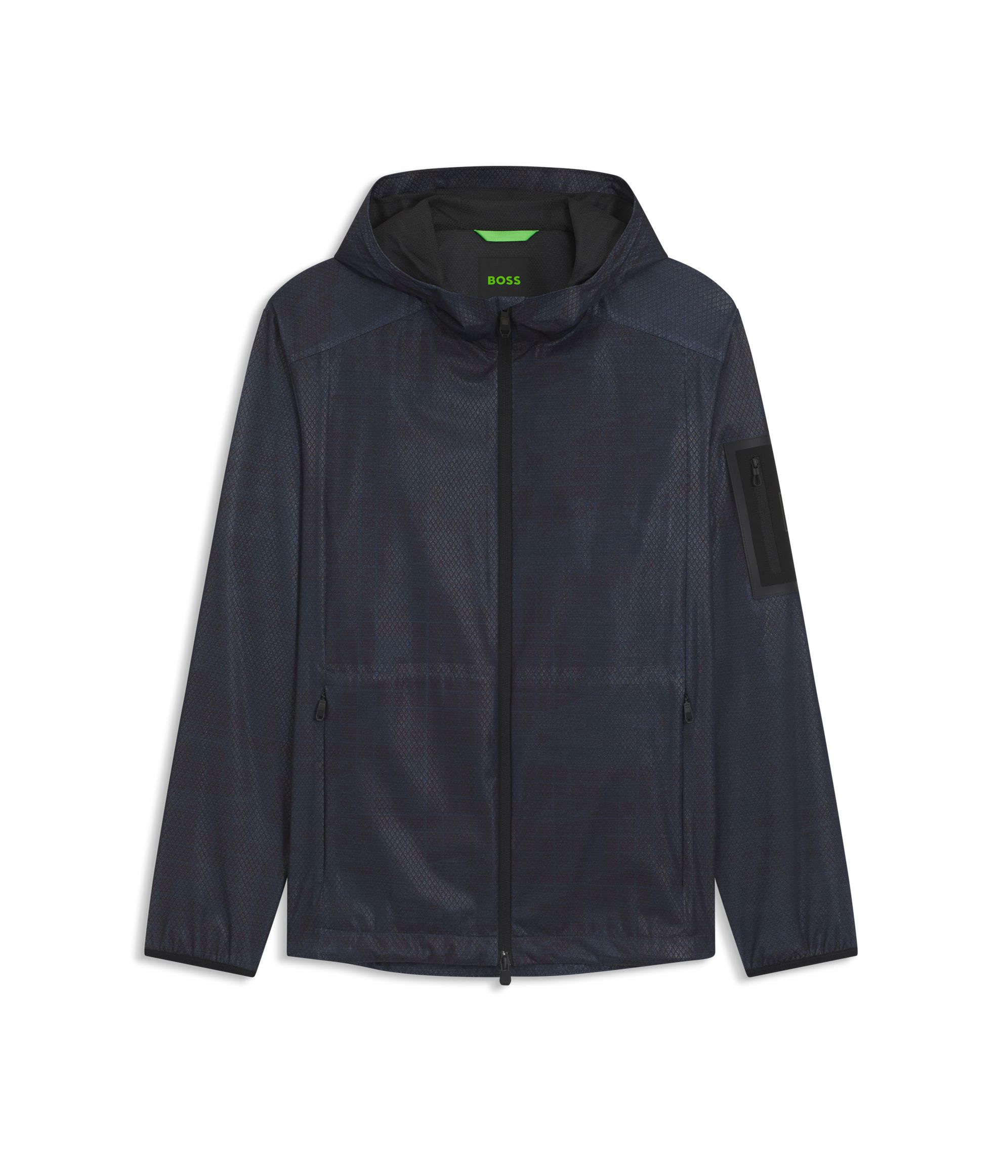 BOSS - Hooded parka jacket with all-over print - Dark Blue