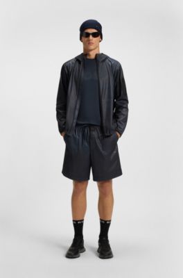 Parka deportiva con capucha y estampado integral, Azul oscuro
