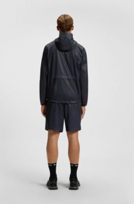 Parka deportiva con capucha y estampado integral, Azul oscuro