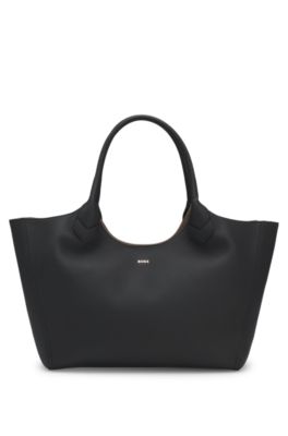 Tote bag in grained leather, Black