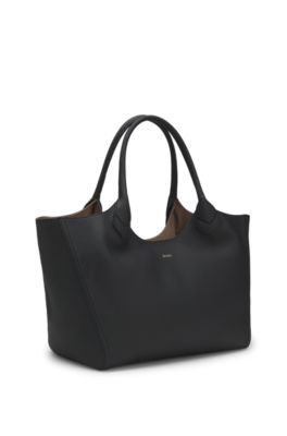 Bolso tote de piel granulada con letras de logotipo, Negro