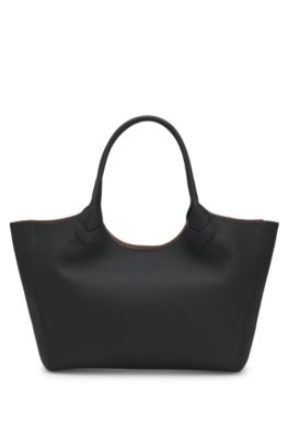 Tote bag in grained leather, Black